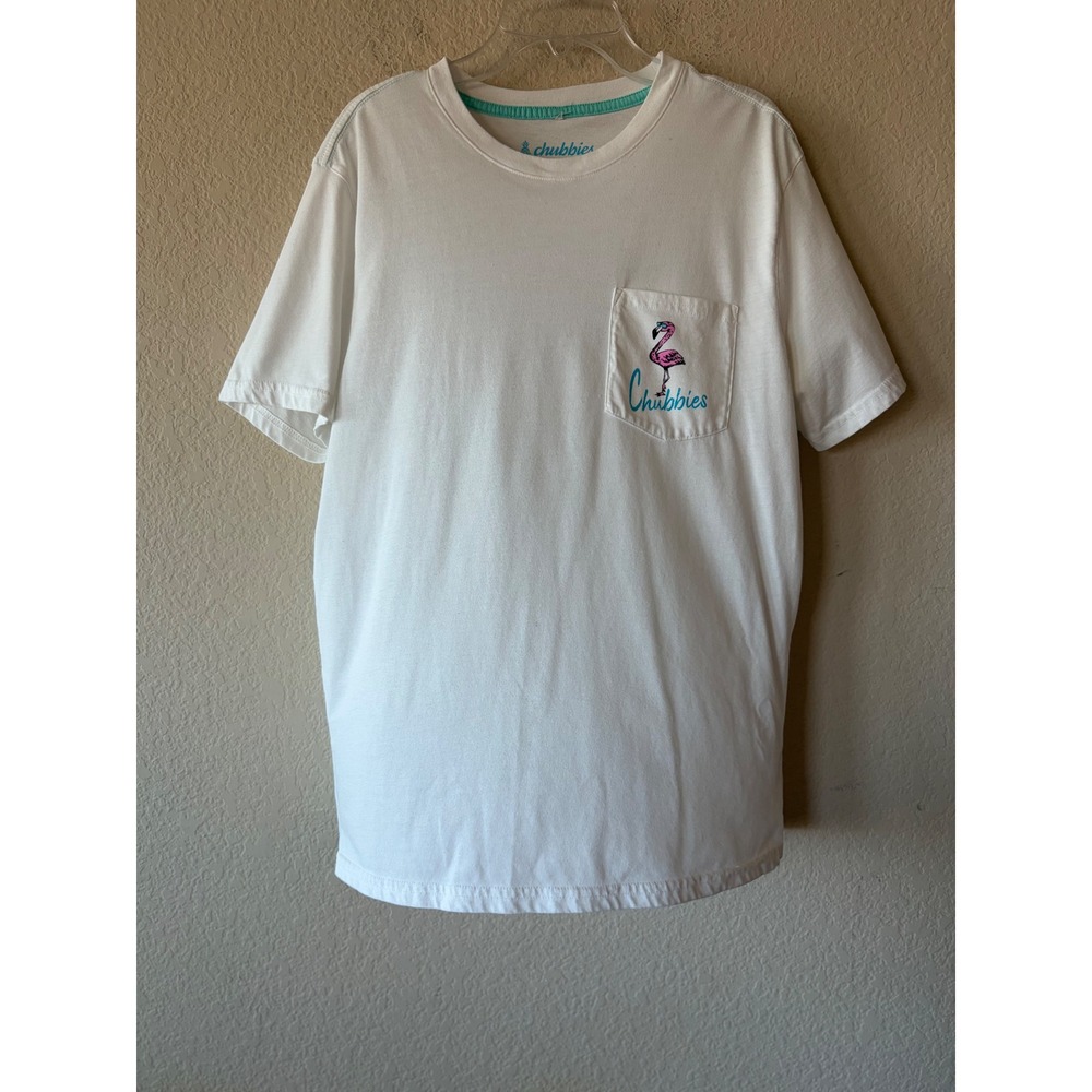 Chubbies White Aquatic Libations Club Flamingo Pocket Tee Shirt Medium